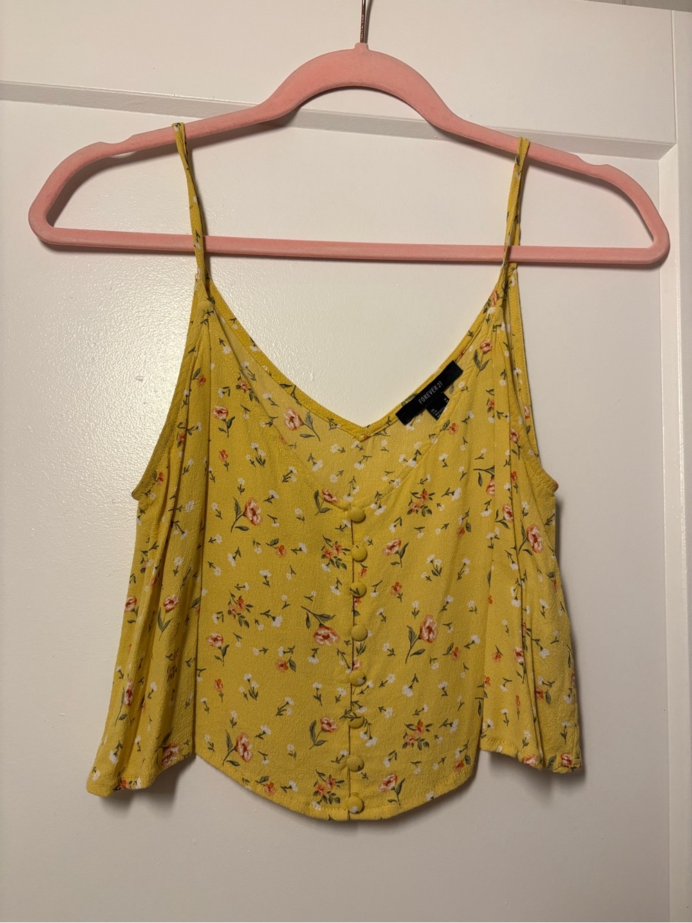 Forever 21 Yellow Floral Button-Front Spaghetti Strap Cami